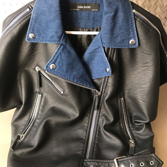Zara Jackets & Blazers - Zara Basics motorcycle jacket denim and pleather